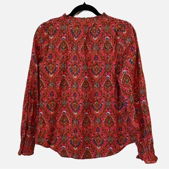 Talbots Ruffle Neck Floral Lattice Bright Berry Popover Blouse XSmall - Picture 5 of 10